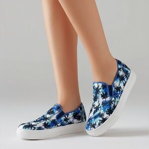 🦋 Juicy Couture Blue palm tree tropical platform Slip-On sneakers Shoes size 7